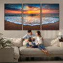Sunset Beach Canvas Wall Art – Colorful Ocean Waves Triptych