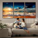 Golden Hour Sunset Over Ocean Waves Wall Art Canvas Print |