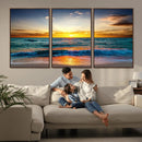 Vibrant Ocean Sunrise Over Golden Beach Waves, Giclee Canvas