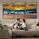 Ocean Sunrise Over Golden Beach Waves, Giclee Canvas Wall