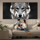 Black and White Wild Wolf Wall Art Canvas Print