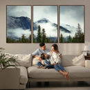 Mountain Mist Canvas Wall Art Print | 3-Panel Foggy Forest
