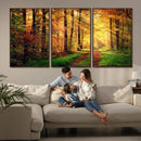 Sunlight Through Trees Wall Art Canvas Print - Autumn Forest