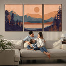 Modern Boho Sunset Canvas Print, Mountain Landscape Triptych