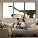 Texas Longhorn Wall Art Canvas Print | 3-Panel Large
