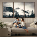 Forest Mountain Print - Black and White Canvas Wall Art with