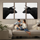 Spanish Bull Art - Framed Black and White Bull Canvas Print