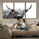 Black White Scottish Highland Cow Cattle Art Print Farmhouse