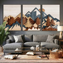 Woodland Mountain Landscape Triptych, Giclee Canvas Art for