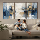 Modern Abstract Canvas Wall Art in Blue and Gold Tones |