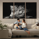 Lion Couple Wall Art Canvas Print – Elegant Black and White