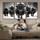 American Bison Art | Buffalo Herd Wall Art Canvas Print, BW