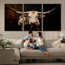 Texas Longhorn Wall Art | 3-Panel Large Texas Longhorn