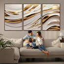 Gold and White Abstract Wave Canvas – Elegant Flowing Design