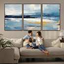 Abstract Ocean Canvas Wall Art - Coastal Blue and Gold