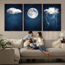 Dark Blue Cloud Art, 3 Piece Indigo Blue Wall Art, Aesthetic