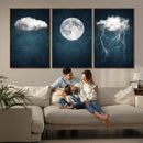 3 Piece Indigo Cloud Wall Art, Thunderstorm Moon Cloud by MyGreatCanvas | Canvas Wall Art Prints | Photo Prints & Wall Decor