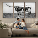 Texas Black White Highland Longhorn Cow Wall Art Canvas by MyGreatCanvas | Canvas Wall Art Prints | Photo Prints & Wall Decor