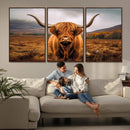 Highland Cow Longhorn Wall Art – Rustic Canvas Print, Framed