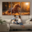 Running Horse Sunset Forest Wall Art Canvas Print