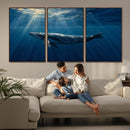 Whale under Ocean Wall Art Canvas Print