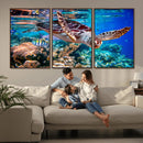 Underwater Coral Reef Sea Turtle Wall Art Canvas Print,