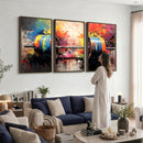 Weightlifting Barbell Art Triptych, Bold Abstract Fitness
