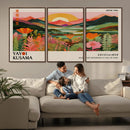 Framed Yayoi Kusama Print, Vibrant Floral Mountain Art