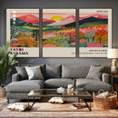 Yayoi Kusama Landscape Canvas Print, Vibrant Floral Mountain Art Print, Framed Botanical Wall Art -