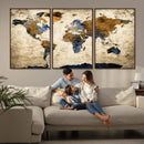 World Map Wall Art – Antique Style Blue and Brown Map Canvas