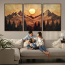 Wood Style Abstract Mountain Sunset Canvas Wall Art Print -