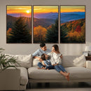 Golden Sunset Over Mountain Forest Canvas Wall Art Print -