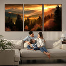 Golden Sunset Over Mountain Forest Canvas Wall Art Print -