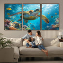 Sea Turtle Underwater Canvas Wall Art Print - Vibrant Ocean