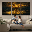 Golden Tree of Life Canvas Wall Art Print - Majestic Glowing