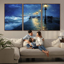 Abstract Stormy Ocean Pier Canvas Wall Art Print | Stormy