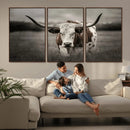 Texas Longhorn Cow Canvas Wall Art Print - Large Rustic