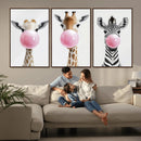 Bubblegum Animals Canvas Wall Art - Playful Giraffe and