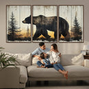 Vintage Bear Wall Art Canvas Print for Farmhouse - Mountain