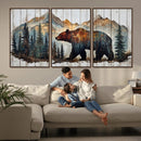 Rustic Grizzly 399 Bear and Mountain Wood Canvas Wall Art -