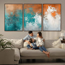 Vintage Abstract Print - Bold Teal and Orange Canvas Wall