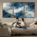 Large Abstract Print - Luxe Blue and Gold Abstract Canvas