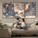 Abstract Blue and Gold Wall Art - Fluid Ink Artwork - Modern