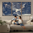 Large Abstract Blue and Gold Canvas Wall Art Fluid Ink