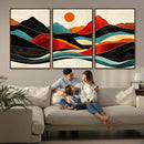 Western Wall Decor - Large Triptych Mountain Canvas - Boho