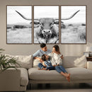 Highland Cow Wall Art Canvas Print – Black and White Western