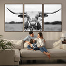 Highland Cow Wall Art Canvas Print – Black and White Western