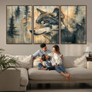 Wood Style Rustic Wolf Wall Art Canvas Print, Vintage