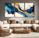 Blue Gold Flow Wall Art Canvas Print – Framed Marble Design by MyGreatCanvas | Canvas Wall Art Prints | Photo Prints & Wall Decor