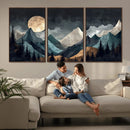 Moonlit Mountain Wall Art Canvas Print – Silhouetted Pines